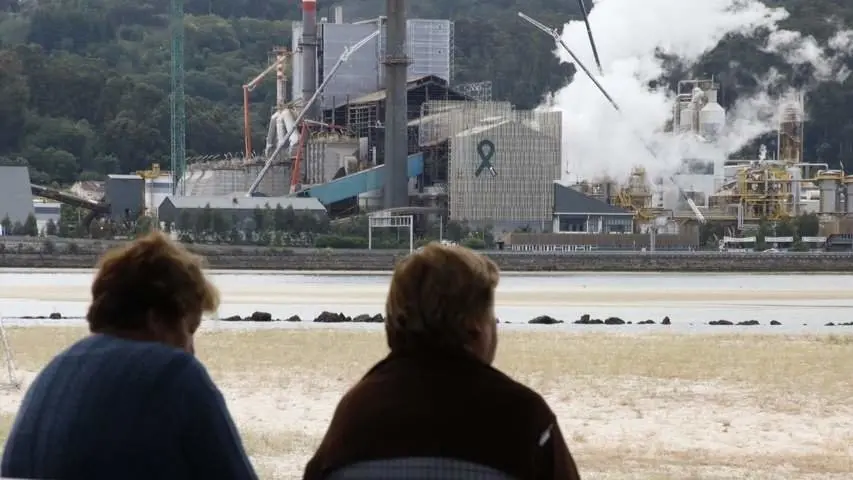 Vista de la factoría de Ence en la ría de Pontevedra. JOSÉ LUIZ OUBIÑA