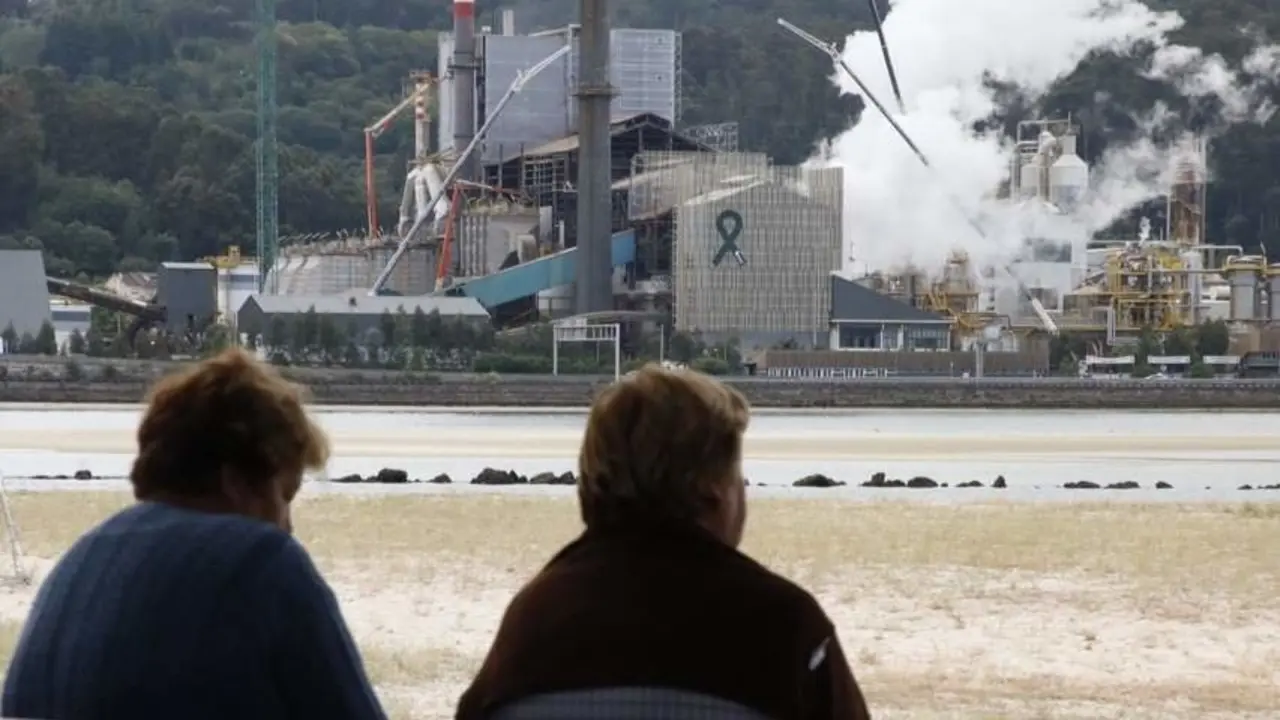 Vista de la factoría de Ence en la ría de Pontevedra. JOSÉ LUIZ OUBIÑA