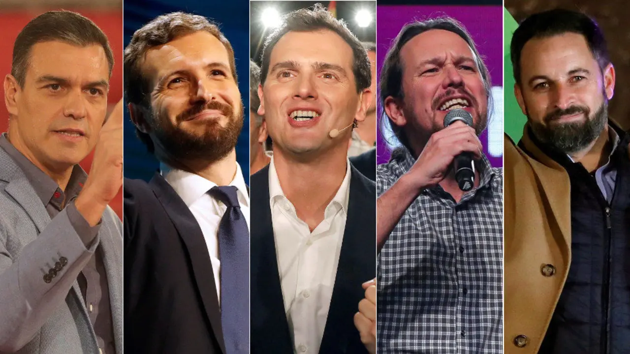 Pedro Sánchez, Pablo Casado, Albert Rivera, Pablo Iglesias y Santiago Abascal. EFE