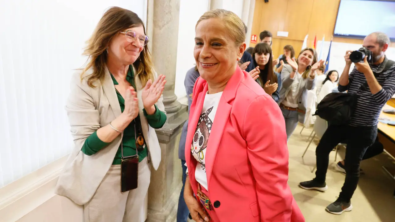 Carmela Silva, este lunes, tras su rueda de prensa de 'despedida' en la Deputación. GONZALO GARCÍA