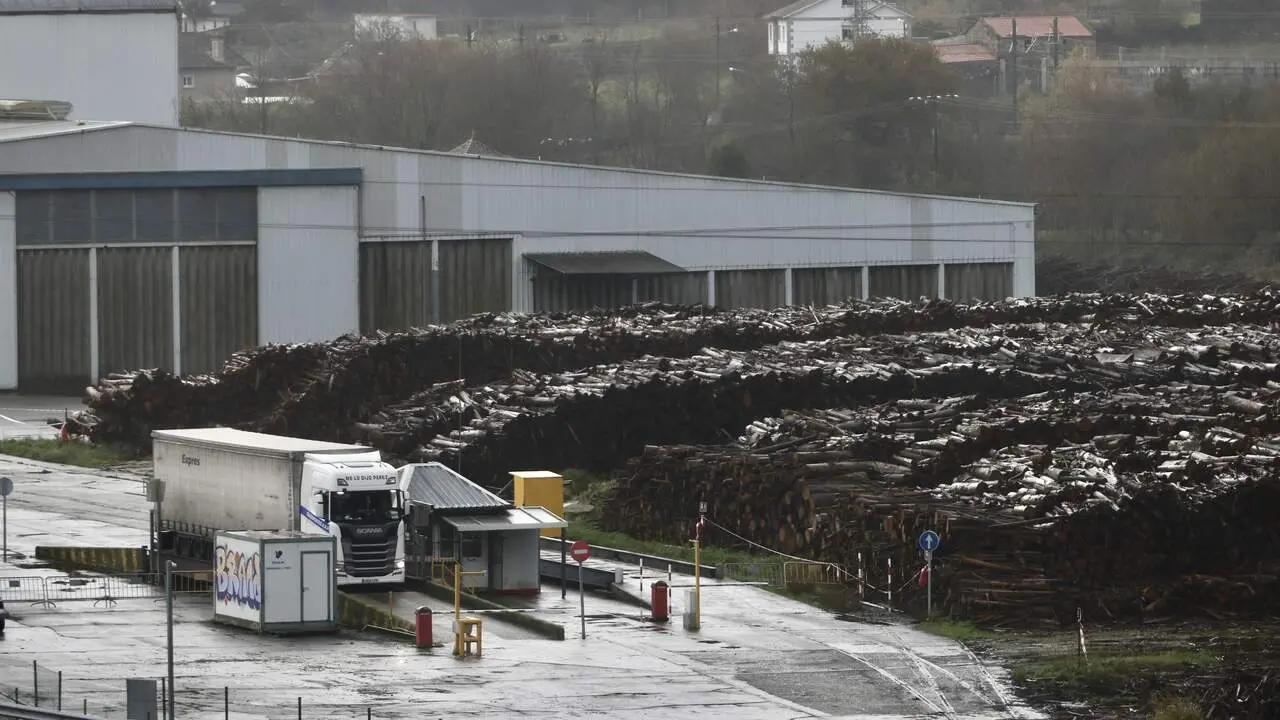 Camiones trasladando madera a Ence. RAFA FARIÑA (ARCHIVO)