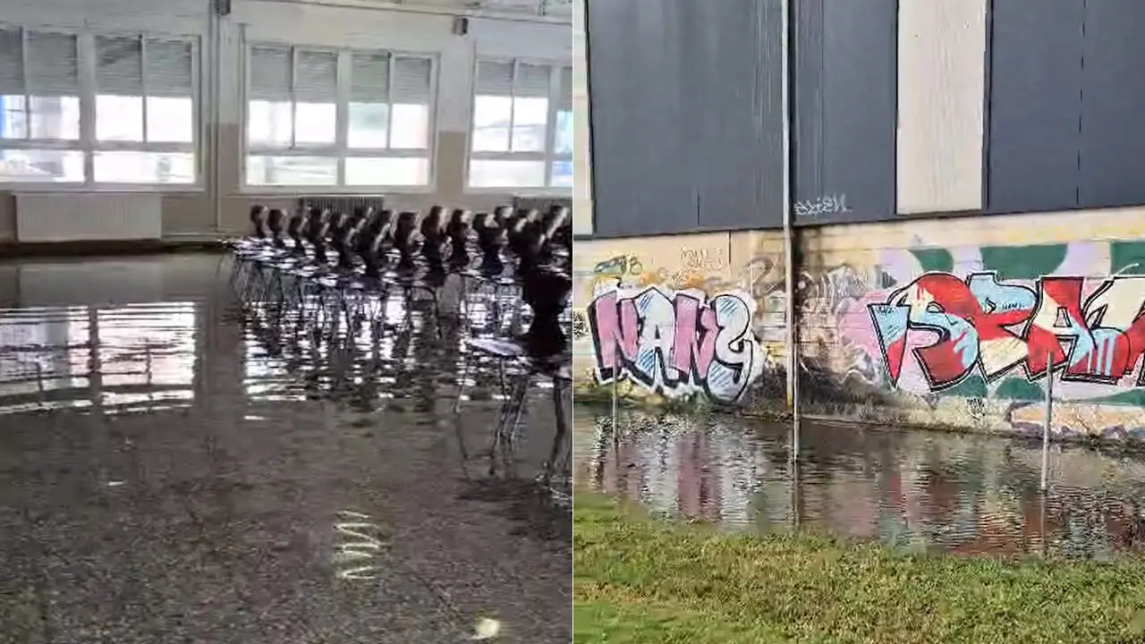 Dos de las zonas inundadas en el CEIP A Xunqueira I. G.G.